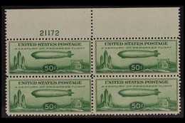 1933  50c Green Graf Zeppelin Air Post, Scott C18 (SG A732) Never Hinged Mint BLOCK OF FOUR WITH PLATE NUMBER For More I - Other & Unclassified