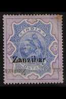 1895  5r Ultramarine And Violet, Variety "overprint Double One Inverted", SG 21l, Corner Fault Otherwise Fine And Scarce - Zanzibar (...-1963)