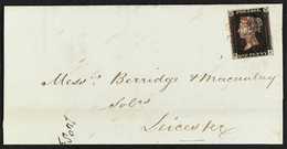 1840  1d Intense Black 'NJ' (SG 1) Used With 4 Margins, Tied To Large Part Cover (full Front And Part Flaps) By Neat Red - Unclassified