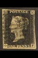 LATE USE OF PENNY BLACK  1840 1d Black, Lettered "O F", Plate 1B, SG 2, With Four Margins, And Used With NORTH WEST LOND - Ohne Zuordnung