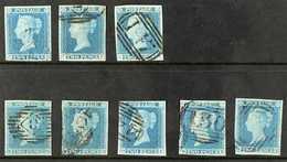 1841  2d Blue Plate 3 Three Examples 'CA', 'FF' & 'SH' And Plate 4 Five Examples 'MG', 'MH', 'OA', 'RE' & 'SK', Very Fin - Sonstige & Ohne Zuordnung