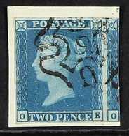 1841  2d Blue Plate 3 With " 9 " IN MALTESE CROSS Cancellation, SG 14f, Very Fine With 4 Margins, Tied To Piece. For Mor - Other & Unclassified