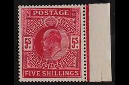 1902-10  5s Deep Bright Carmine, De La Rue  Printing, SG 264, Very Fine Mint, Lightly Hinged. For More Images, Please Vi - Unclassified