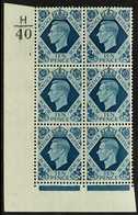 1939 CYLINDER BLOCK  10d Turquoise-blue Corner Block Of 6 With Cylinder 1 (no Dot) Control H/40, Never Hinged Mint. For  - Ohne Zuordnung