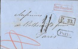 1863 - Lettre St Pétersbourg écrite En Français - Königsberg/Bromberg P.33 + Porto Entr.Erquelines Pour Rothschild Paris - ...-1857 Prefilatelia