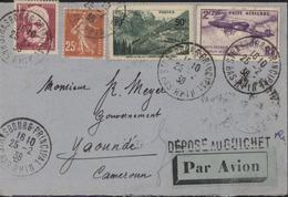 YT Poste Aérienne N°7 + 235 + 304 V Hugo + 358 Iseran CAD Strasbourg Principal 25 2 38 Cachet Déposé Guichet Pr Cameroun - 1921-1960: Moderne