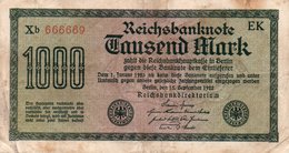 GERMANY-  1000 MARK 1922  P-76f   CIRC.   Filigran -Achterstreifen-serie Xb 666669 - 1.000 Mark