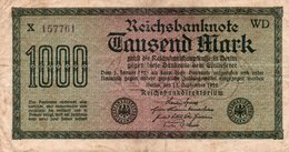 GERMANY-  1000 MARK 1922  P-76d.2a   CIRC.   Filigran -Kreuzblüten-serie X 157761 - 1.000 Mark