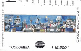 TARJETA DE COLOMBIA DE TELECOM DE $5500 MAESTROS DE LA PINTURA (ENRIQUE GRAU) BOCETO MURAL - Colombie