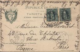 YT 142 X2 1ct Vert Statue C. Colomb Cuba CAD Habana Cuba 1907 Arrivée Paris étranger 22 4 07 Roulette CPA Valle Yumuri - Usados