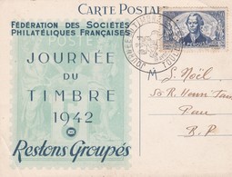 Cpsm 10X15 .FEDERATION Stés PHILATELIQUES FRANCAISES  Journée Du Timbre 19/04/1942 Toulouse (TP. La Pérouse  2f50+7f50) - Timbres (représentations)