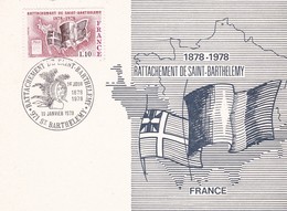 Cpsm 10X15  1er Jour . 19/01/1978  RATTACHEMENT DE SAINT BARTHELEMY à La France 1878-1978 - Timbres (représentations)