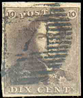 N°1 - Epaulette 10 Centimes Brune, TB Margée Et Petit Bdf Sup., Obl. P.4 ANVERS Centrale Et Nette. - TTB  - 15459 - 1849 Epauletten