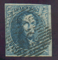 N°4 - Médaillon 20 Centimes Bleu, Margé Et Petit Bdf Droit, Obl. D.58 WATERLOO. - Superbe Et Rare - 15463 - 1849-1850 Medaglioni (3/5)