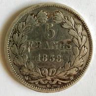 5 Francs Louis-Philippe Tête Laurée - B - 1838 TB - 5 Francs