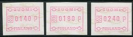 FINLAND 1988 Definitive  ATM, Three Values MNH / **..  Michel 3 - Vignette [ATM]