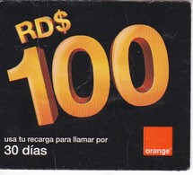 TARJETA DE REPUBLICA DOMINICANA DE ORANGE RD$100 (arrugas) - Dominicana