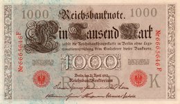 GERMANY- 100 MARK 1910  - Wor:P-44b/3, Ros:R-45e  UNC  SERIE K 6665646  F - 1.000 Mark