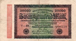 GERMANY- 20000 MARK 1923  P-85a/2  Circ   SERIE  T-BK  900779  -Filigrana: Ringe - 20.000 Mark