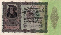 GERMANY- 50000 MARK 1922  - Wor:P-80, Ros:R-78 -   AUNC+++   SERIE  F-06066072 - 50000 Mark