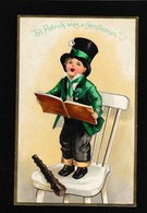 Ellen Clapsaddle - St Pats Day Young Boy Stnading On His Chair" - Antique Postcard - Clapsaddle