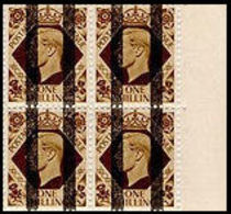 GREAT BRITAIN 1939 George Vl 1 Shilling Post Office Training Stamps OVPT:2bars 4-BL. GB - Variétés, Erreurs & Curiosités