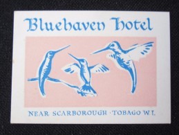 ISLAND HOTEL MOTEL INN BLUE HAVEN TRINIDAD TOBAGO WEST INDIES MINI STICKER DECAL LUGGAGE LABEL ETIQUETTE KOFFERAUFKLEBER - Hotel Labels