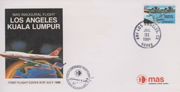 Malaysia 1986 First Flight Los Angeles-Kuala Lumpur Souvenir Cover, - Malaysia (1964-...)