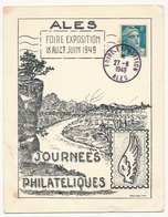FRANCE - CP Cachet Temporaire "Foire Exposition D'Alès" 27/6/1949 S/8F Gandon - Bolli Commemorativi