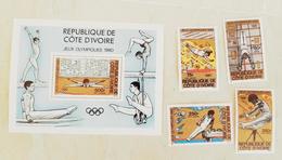 COTE D IVOIRE Gymnastique, Gimnasia, Jeux Olympiques MOSCOU 80. Yvert PA 71/74 + BF 16 ** MNH. - Ete 1980: Moscou