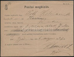 1886 Futott Postai Megbízás Győben Feladva Május 27-én, Kassán Május 30-án Elintézve (7Ft 20kr Beszedve) Futott Példány  - Sonstige & Ohne Zuordnung