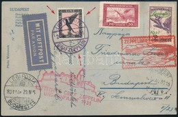 1931 Zeppelin Magyarországi útja Képeslap 2P Zeppelin Bélyeggel + 1M Deutsches Reich Légiposta Bélyeggel, Fedélzeti Bély - Sonstige & Ohne Zuordnung