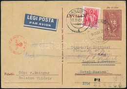 1942 Díjkiegészített Díjjegyes Levelezőlap Légipostával, Cenzúrázva Danzigba, Többszörösen Továbbküldve. Érdekes Darab!! - Sonstige & Ohne Zuordnung