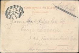 1901 Képeslap Polából A Kaiserin Und Königin Maria Theresia Hadihajóra A Triesti Főpostán Keresztül / Postcard From Pols - Sonstige & Ohne Zuordnung