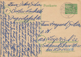 Berlin Postal Stationery Ganzsache Entier 10 Pf. Kolonaden BERLIN LANKWITZ 1954 LEIPZIG (2 Scans) - Postkarten - Gebraucht