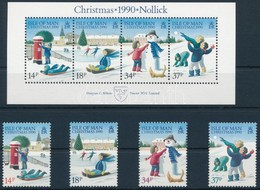 ** 1990 Karácsony, Gyerekek Sor + Blokk, Christmas, Children Set + Block Mi 448-451 + 14 - Sonstige & Ohne Zuordnung