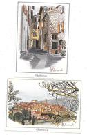 2 Dessins ORIGINAUX AQUARELLE/GOUACHE  Par D.OCCHIMINUTI - Projet Carte Postale COMBIER Macon - GATTIERES   (Alpes-Mmes) - Dessins