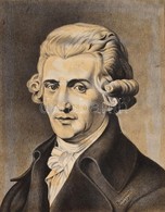 Barsvári 1958 Jelzéssel: Joseph Haydn. Szén, Papír, Foltos, Kartonra Kasírozva. Sérült Fa Keretben, 41,5×32 Cm - Sonstige & Ohne Zuordnung