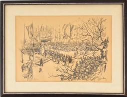 Bér Dezső (1875-1924): Szent Jobb Körmenet. Litográfia, Papír, Jelzett, üvegezett Keretben, 27×39 Cm - Sonstige & Ohne Zuordnung