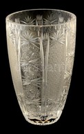 Csiszolt ólomkristály Váza, Jelzett (lekopott), Címkés Ragasztással, Karcolásokkal M:25,5 Cm - Glas & Kristall