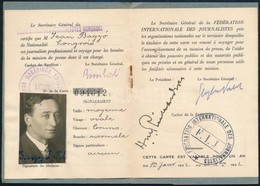 Cca 1927-45 3 Db újságíró Igazolvány, Kiállítva Bagyó János újságíró Részére: 1 Db 1933 Carte International De Journalis - Ohne Zuordnung