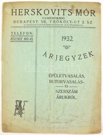 1932 Herskovits Mór Vaskereskedő épületvas, Bútorvasalás, Szerszám áruk Képes árjegyzéke. 12 P - Werbung