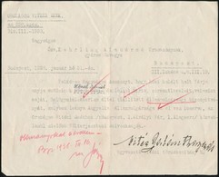 1938 Özv. Kehrling Aladárné, Hősi Halált Halt Férje ügyében Okiratok Benyújtására Kérő Okirat, Aláírással. - Sonstige & Ohne Zuordnung