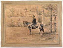 1897 Férfi Lovon, Akvarellel Kifestett Nyomtatvány, Kartonra Kasírozva, Jelzett, 26×32 Cm - Ohne Zuordnung