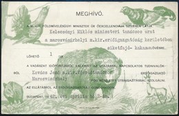 1942 A M. Kir. Földművelésügyi Miniszter által Küldött Meghívó Kelecsényi Miklós Miniszteri Tanácsos Részére Vadászatra, - Ohne Zuordnung