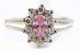 Ezüst(Ag) Rózsaszín Cirkóniával Díszített Gyűrű, Jelzett, Méret: 53, Bruttó: 3,5 G - Sonstige & Ohne Zuordnung