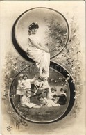 * 3 Db 1905 Előtti Szecessziós Iniciálés Motívumlap Hölgyekkel / 3 Pre-1905 Motive Cards With Art Nouveau Initials And L - Ohne Zuordnung