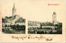 T2/T3 1898 Nagyszeben, Hermannstadt, Sibiu; Templomok, Piac, üzletek. Carl F. Jickeli / Churches, Market, Shops (EK) - Ohne Zuordnung