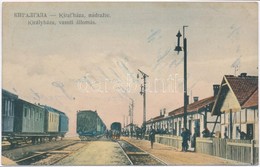 T4 Királyháza, Koroleve; Vasútállomás, Vonat, Vasutasok. Krausz Gyula Kiadása / Railway Station, Train, Railwaymen (ázot - Ohne Zuordnung