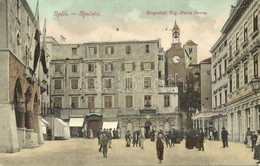 T2 1908 Split, Spalato; Gospodski Trg / Porta Ferrea / Square, Shops Of G. Boban, Morpurgo, R. Seveglievich, Clock Tower - Ohne Zuordnung